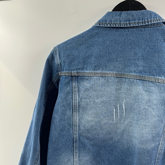 Brandless Large Medium Wash Distressed Denim Jacket - Picture 7 of 8